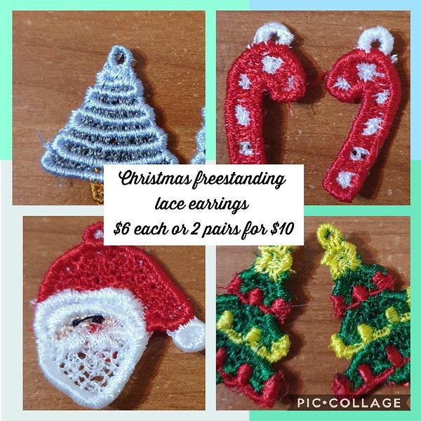 Embroidered Christmas earrings